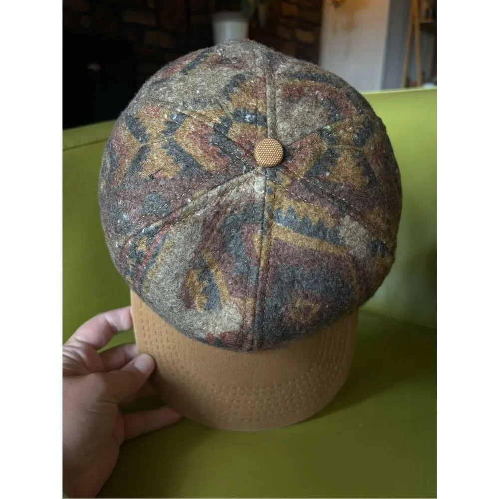 Vintage Carhartt Aztec Wool Snapback Hat Brown Duck Canvas Brim USA Made